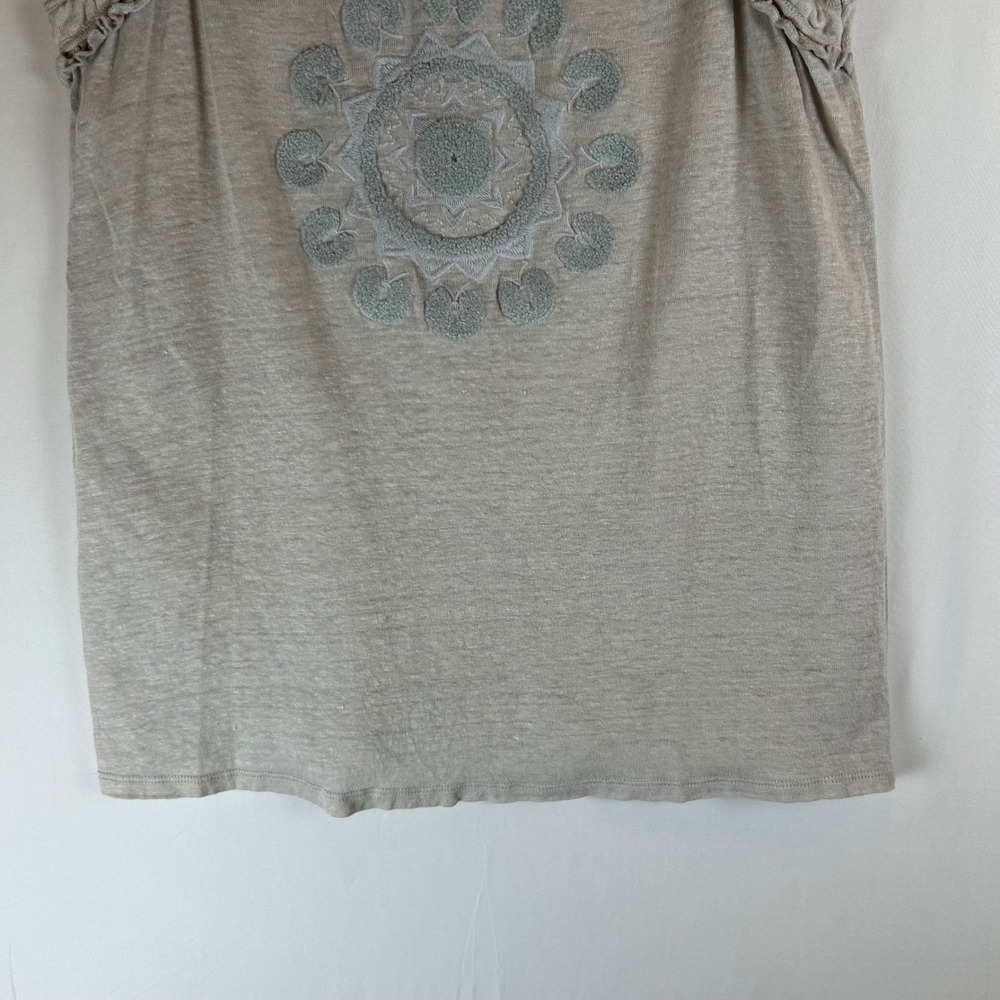 Sundance Womens XS Linen Embroidered Medallion Ruffle Tank Top Oatmeal Gray - Picture 6 of 8